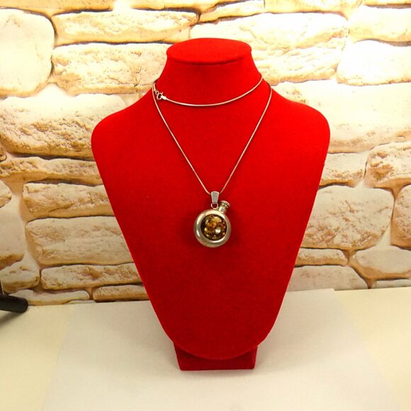 Rare PERFUME BOTTLE PENDANT With 23" Chain, Amber Set In 925 Silver, Rare Gift - Picture 11 of 11
